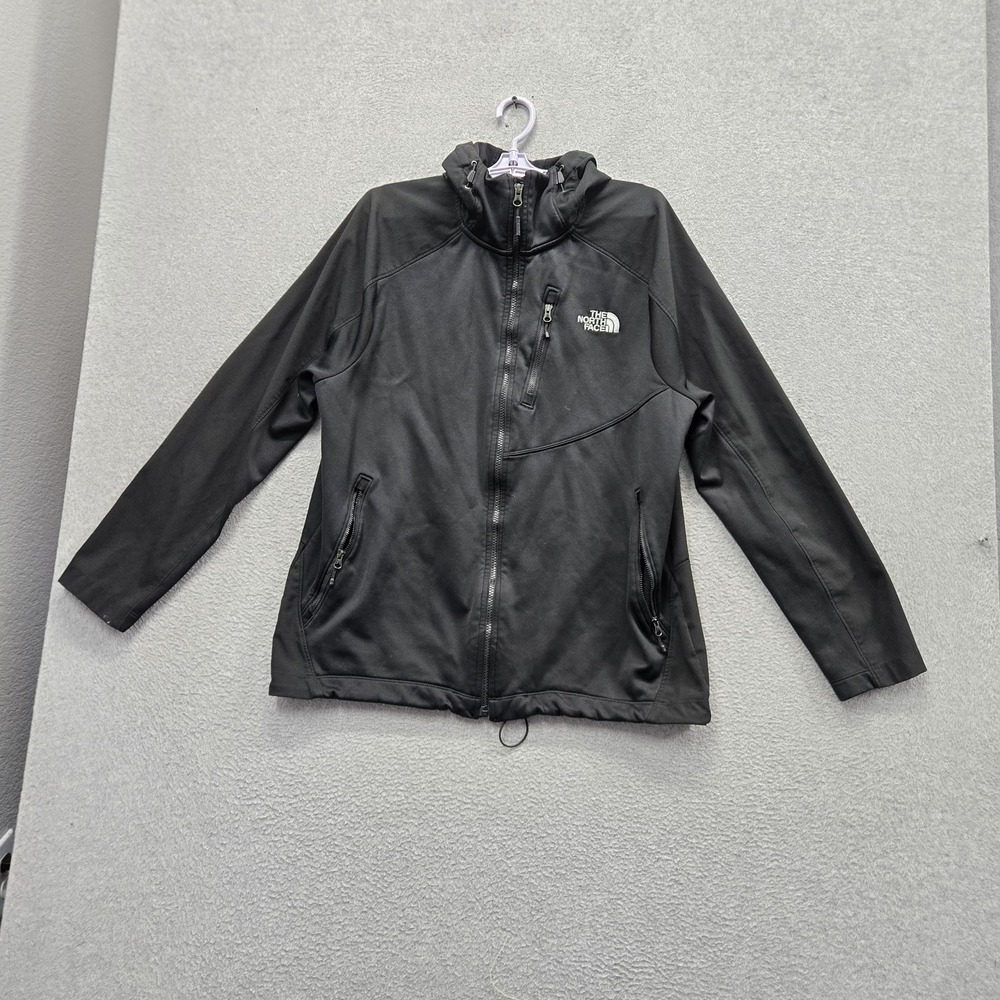 The North Face Men Jacket XL Black Softshell Hooded Logo Zipped Pockets Casual